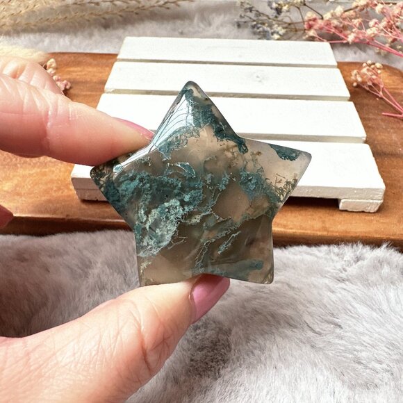 Beautiful Small Moss Agate Star - Picture 1 of 6